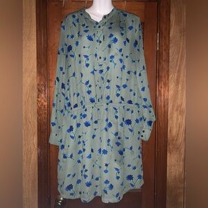 Banana Republic Green and Blue Floral Long Sleeve Dress